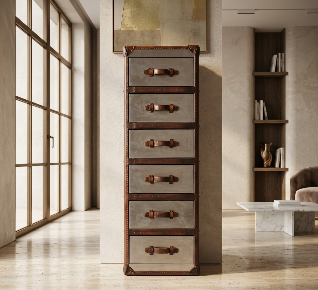 Full Stainless Steel Box With 6 Drawers Combined With Full Real Leather
