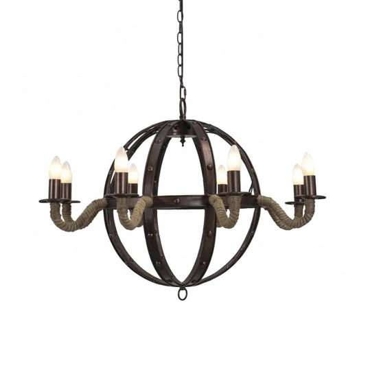 Rustic Metal And Jute Cord Lantern Shape Chandelier