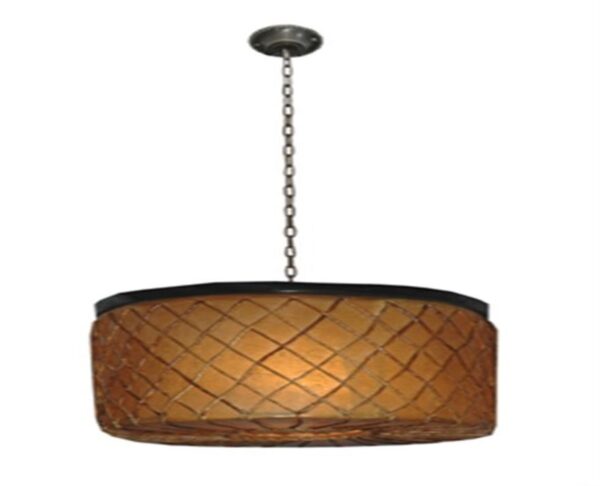 lamp with a wooden base and a grid