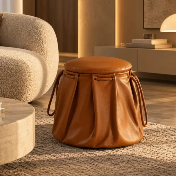 Full Real Leather Bucket Bag Stool Celadon Grey Limited Edition