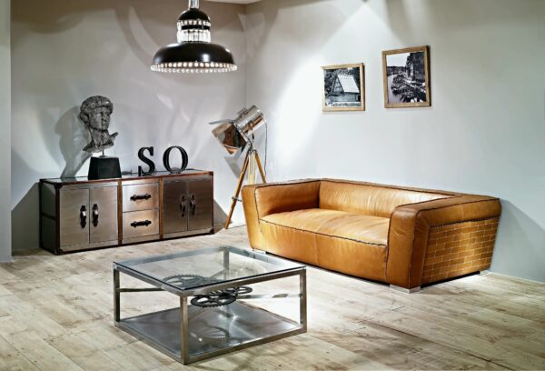B Full Real Leather Vintage Cigar Hand Made Stitching Sofa Hand Made Finishing Size 262 CM - Image 8