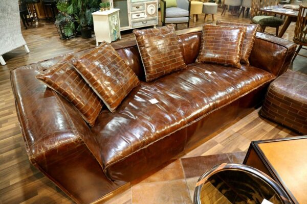 B Full Real Leather Vintage Cigar Hand Made Stitching Sofa Hand Made Finishing Size 262 CM - Image 10