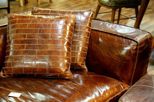 B Full Real Leather Vintage Cigar Hand Made Stitching Sofa Hand Made Finishing Size 262 CM - Image 9