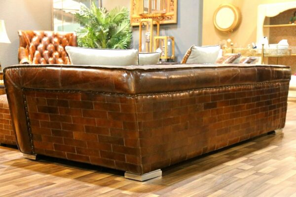 B Full Real Leather Vintage Cigar Hand Made Stitching Sofa Hand Made Finishing Size 262 CM - Image 11