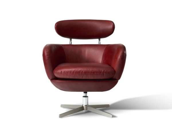 Retro Chic Swivel Lounge Real Leather Chair - Image 3