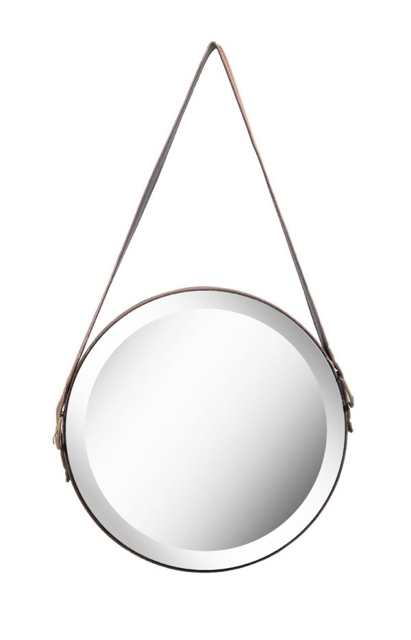 wood framed mirror w/ Faux Leather Strab