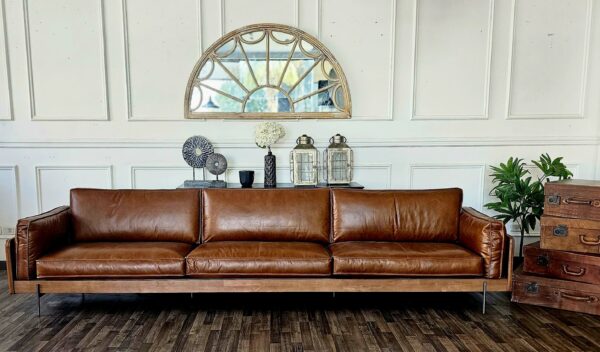 Elegant Full Leather Sofa Mega Size 350 CM Hand Made Finishing