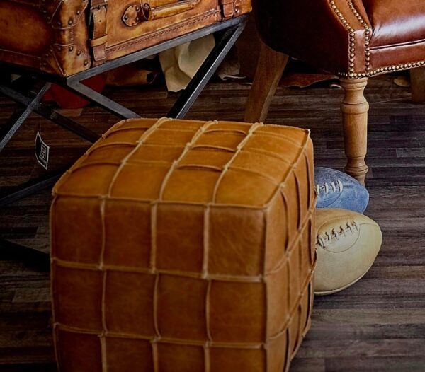 Full Real Leather Cube Ottoman Hand Made Finishing