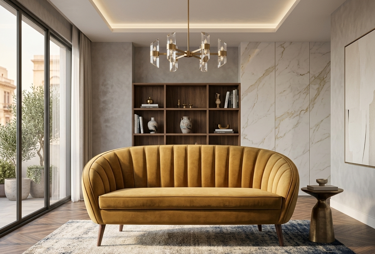 CHAMOIS MODERN SOFA WITH SOLID WOOD FRAME AND LEGS
