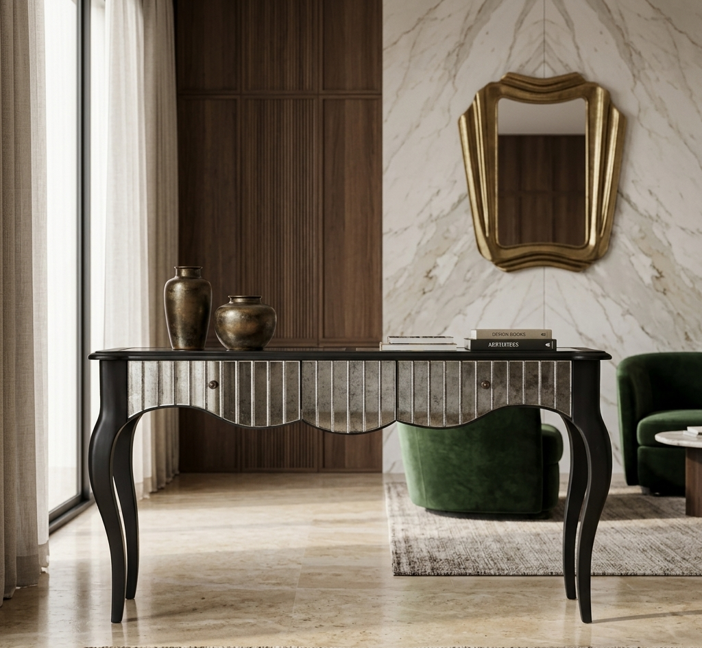Francis Dining Table With Very Unique Indian Glass