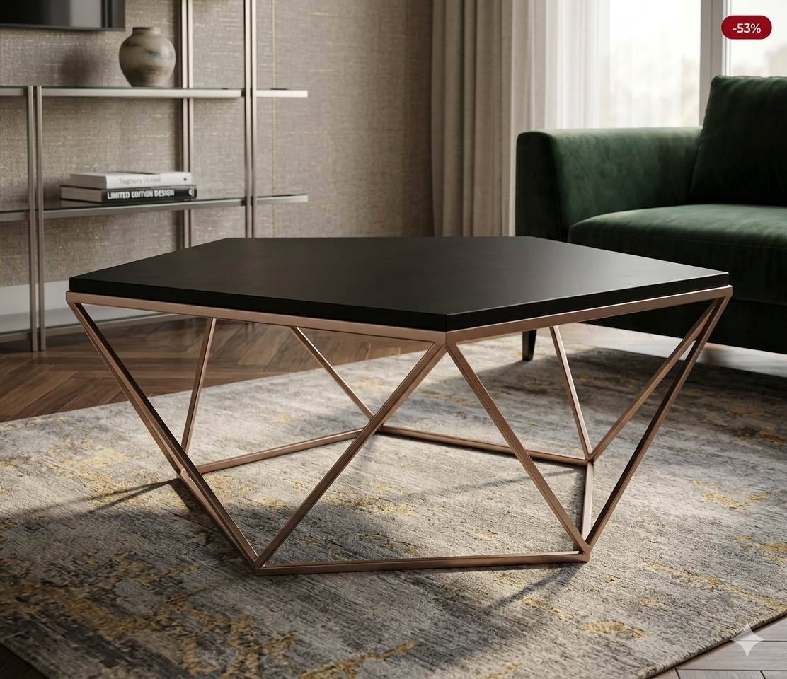 Pentagonal Coffee Table Solid Wood TOP Combined With Full Solid Stainless Steel Base