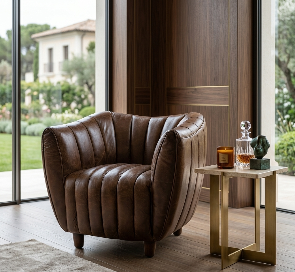 Real Full Leather Arm Chair Hand Made Finishing
