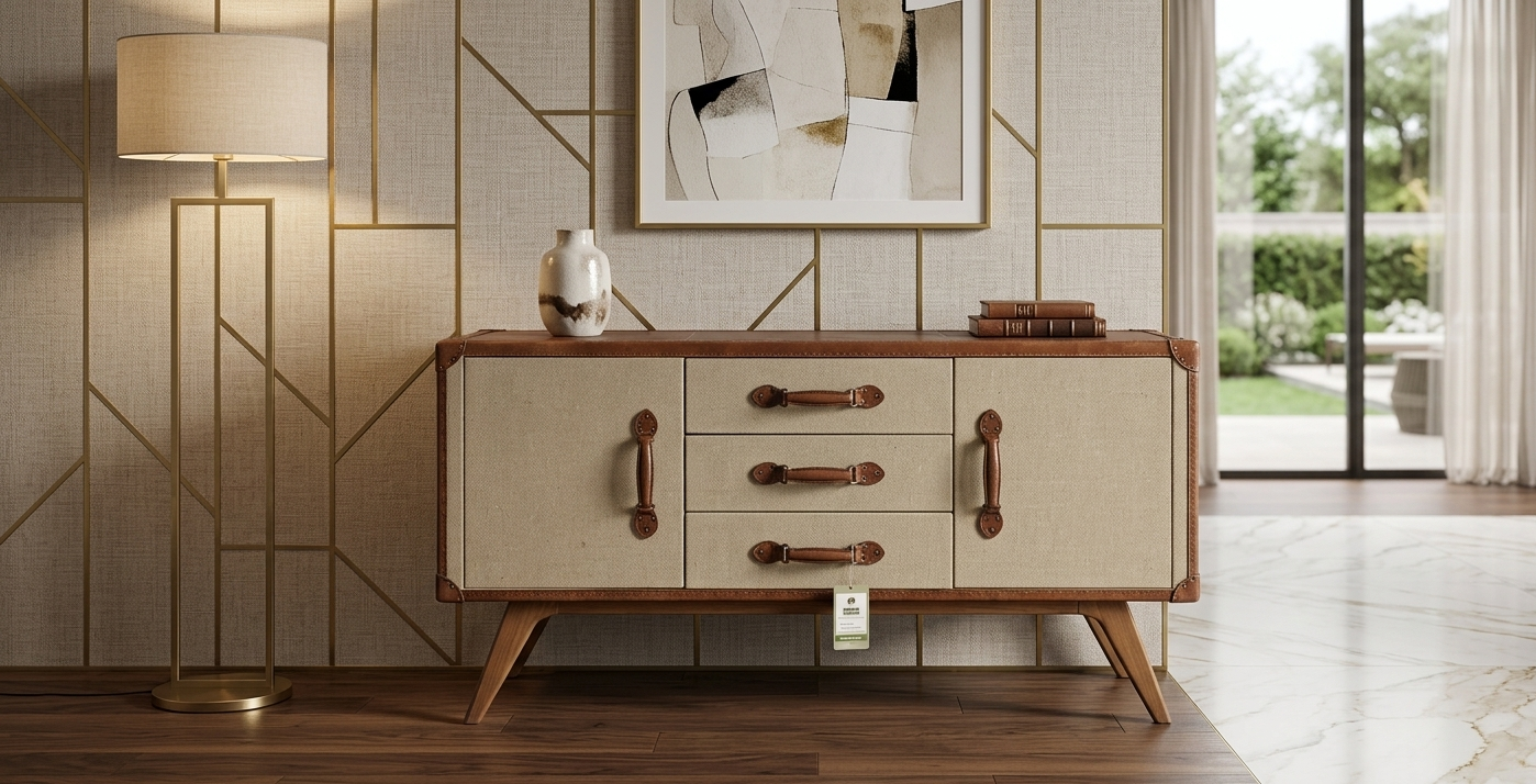 Real Full Leather Wooden Cabinet