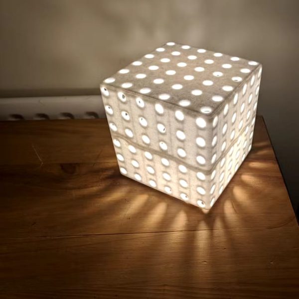 perforated faux rattan cube lampshade