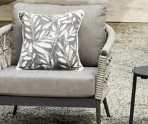 White floral and grey outdoor cushions