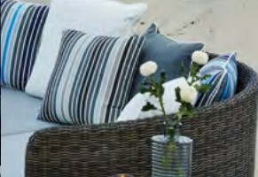 Stripped blue and grey outdoor cushions