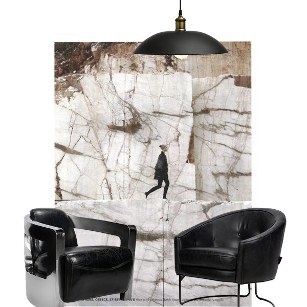 Black American Genuine Leather capitone armchair with metal base