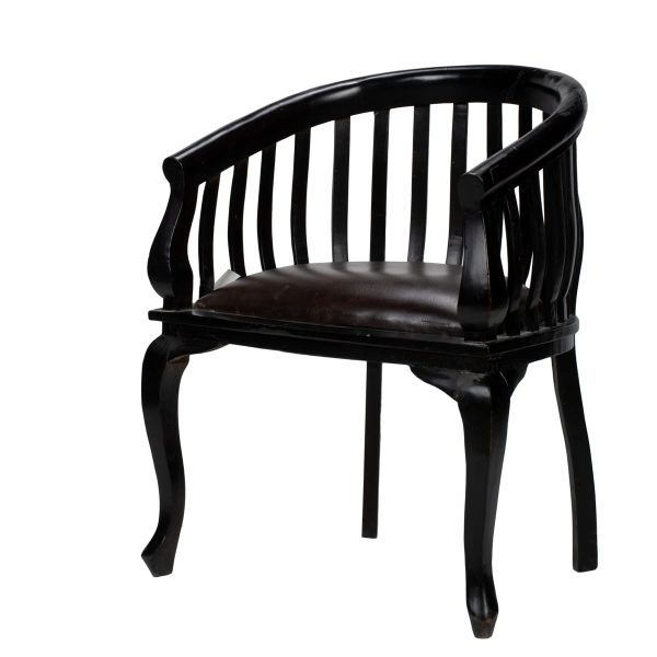 Black Solid Mahogany Natural Wood Arm Chair With Full Real Leather Hand Made Finishing
