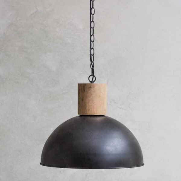Black Metal Pendant Light with Wood Neck