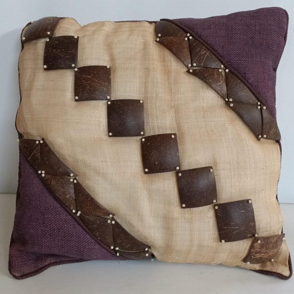 Brown leather and beige pillow