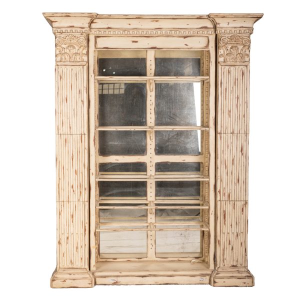 Solid Oak Natural Wood Vintage Book Case With Mirrors