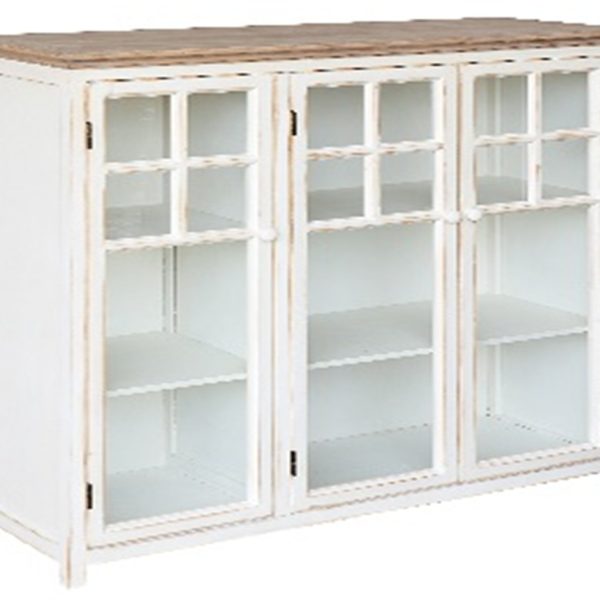 Vintage Hand Made Wooden cabinet With 3 glass doors and 2 shelves