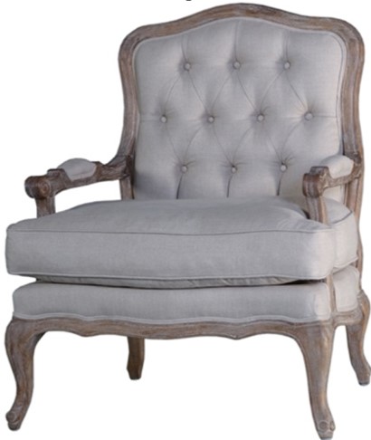 Pure Linen Beige Fabric Chair Solid Natural Oak Wood Fully Hand Made Finishing Vintage Collection