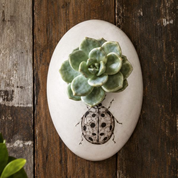 Daphne Stoneware Wall Flower Pot w/Ladybug