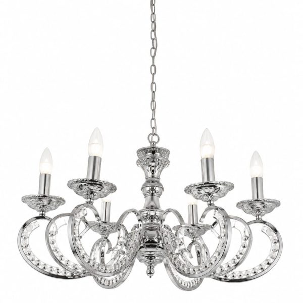Kolarz Pisani -light chandelier features a polished chrome finish and crystal accents.