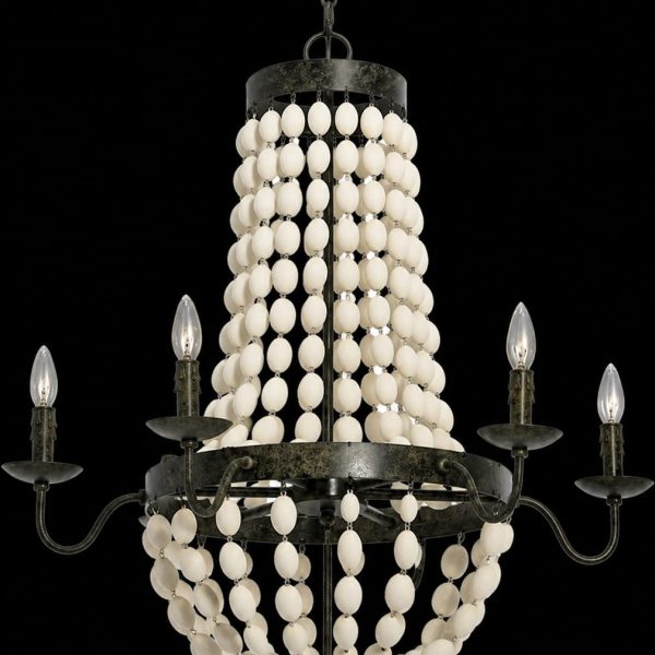 Distressed white wood beads chandeller