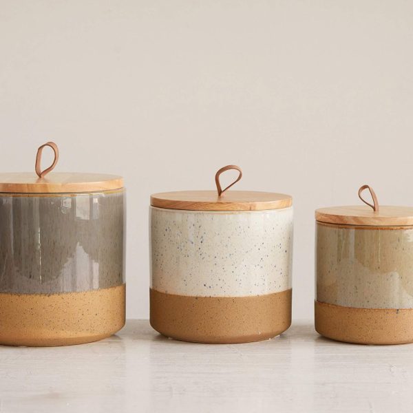 Stoneware Jar w/Wood Lid