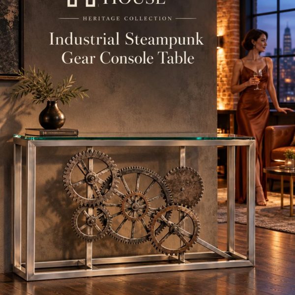 Industrial Steampunk Gear Console Table