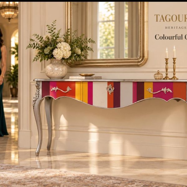 French OriginConsole Walnut And Cherry Wood Marquetree Finishing Limited Edition Collection