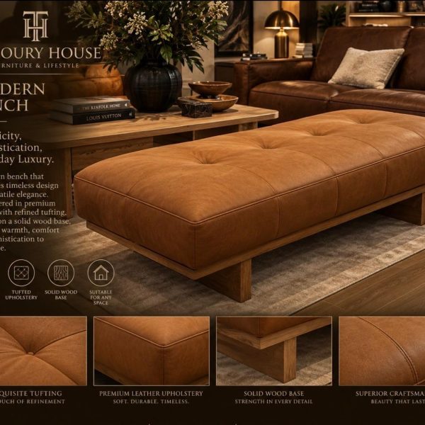 Edgewood Tufted Leather Ottoman.